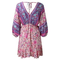 ženski modni trend boemska haljina s cvjetnim printom u obliku slova u, Maksi haljina s otvorenim leđima, ljubičasta