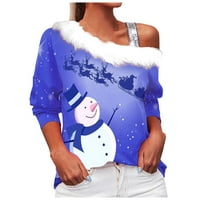 Promocija žena džemper majica Print kauzalna bluza s ramena dugi rukavi labavi slojevi pulover plus vrhovi veličine