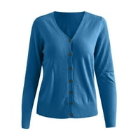 Kardigan za žene plus sileniste ženske gumbe dugi rukavi casual solid solid kratki kaput kardigan bluza plava