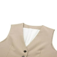 Žene vintage gumbi prsluk casual v vrat solidna boja blejzer -kaput trendi jakna bez rukava, xs, s, m, l