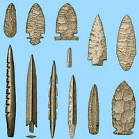Mezolitički i neolitički kremenski alati za plakat tisak po znanstvenom izvoru
