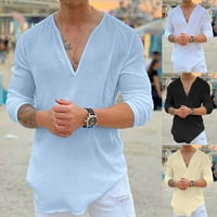 Muška ljetna pamučna lanena majica s izrezom u obliku slova B, lagana jednobojna bluza u obliku slova B, modne