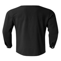 Tenmi muškarci košulje košulje s dugim rukavima V tunična košulja v vratni vrhovi obična bluza blagdan crni m