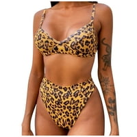 Ženska ljetna moda seksi tiskana V-izreza Halter Bikini Beach Swimwear Brown XL