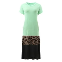Žene plus size V-izrez s kratkim rukavima, leopardove haljine leoparda u boji