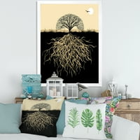 DesignArt 'Silhouette drveća s tradicionalnim uokvirenim umjetničkim tiskom podzemnih korijena