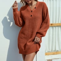 Haljine od džempera za žene-midi haljine s izrezom u obliku slova u i dugim rukavima, ležerni dugi džemperi u