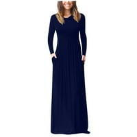 Ženska ležerna duga haljina s dugim rukavima, jednobojna, s okruglim vratom i džepom na leđima, 925 94487855