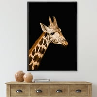Izbliza portreta žirafe na crnom platnu uokvirenom u A. M., umjetnički tisak