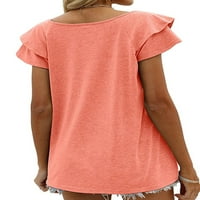 LUMONO Ljetni vrhovi Košulje Women Casual Ruffle majice s kratkim rukavima V vratna tunična bluza za dame S-2XL