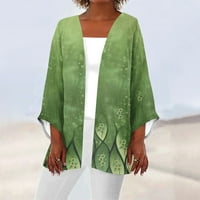 + Ženska casual modna lagana jakna srednje duljine s retro printom, zeleni kardigan u boji