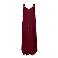 Ljetne haljine za žene bez rukava solidna labava midi haljina a-line v-izrez klupska haljina crvena m