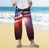 Ženske casual hlače 4. srpnja Dan neovisnosti elastične elastične hlače u struku s džepom široke hlače s printom
