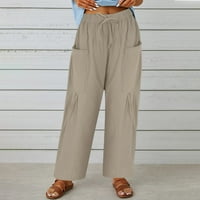 Ženske hlače džepovi s visokim strukom Elastični struk Čvrsto labave ležerne duge hlače Rade hlače za žene