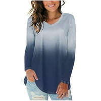 Daznico Womens Fashion v-Neck gradijent s dugim rukavima Print casual Tops majica bluza plava xl