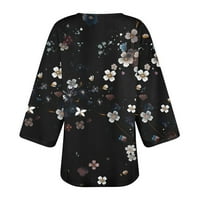 Ženske kardigan cvjetni print puff rukavac kimono labav prekrivanje ležerne košulje gornje kardigan jakne
