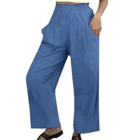 Ženske Ležerne jednobojne hlače s elastičnim strukom, udobne hlače s džepovima, visokog struka