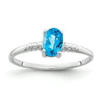 6-karatni plavi topaz karirani prsten od bijelog zlata, 6-struki plavi topaz karirani ovalni prsten