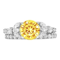 žuti prirodni citrin rez markiza 2K, graviranje bijelog zlata 14k, Halo, godišnjica vjenčanja, vjenčani prsten