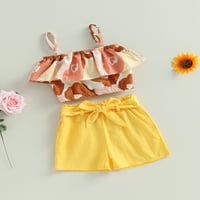 Ljetna odjeća za djevojčice Bez rukava s cvjetnim volanima s naramenicama + kratke hlače s elastičnim strukom