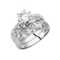 Nakit od 14k bijelog zlata, muški zaručnički prsten od kubičnog cirkonija i vjenčani prsten od dva seta, trio,
