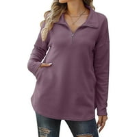Ženska majica s patentnim zatvaračem na četvrtine, preveliki džemperi s dugim rukavima s bočnim prorezom