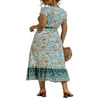 Ženska boho duga haljina kratkih rukava Maksi sarafan s cvjetnim printom ljetna ležerna haljina