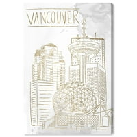 Gradovi avenije za pistu i Skylines Wall Art Canvas Otisci 'Skica u Vancouveru' Sjevernoamerički gradovi - Zlato,