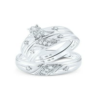 Čvrsto 10k bijelo zlato njegov i njezin okrugli dijamantski pasijans cross koji odgovara par tri prstena svadbeni