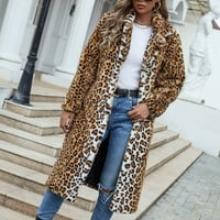 Synoidni ženski kaputi i jakne- Dame topli jakni od krznenog kaputa zima Leopard Odvojite ovratnika Vanjska odjeća