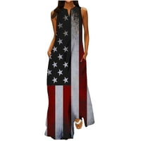 Ženska sundress bez rukava s američkom zastavom ljetna lepršava duga Maksi haljina s izrezom u obliku slova u,