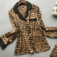 SHPWFBE Donje rublje žene satenski leopard hlače dugih rukava za noćna odjeća set Valentinovo darovi za žene za