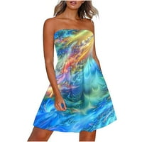 Ženska ljetna haljina za plažu bez naramenica u Boho stilu, pripijena nebesko plava haljina u obliku nebesko plave