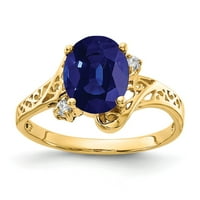 Čvrsto 14K žuto zlato 9x ovalni safir plavi rujan rujan draguljasti dijamantni zaručnički prsten Veličina