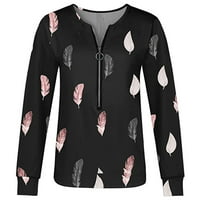 Pola zip pulover Žene na klirensu jeseni modni perje print v vrat dugih rukava na klirensu