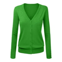 Ženske osnovne V jakne za vrat Čvrsta boja pletenih gumba gumbi za džempere dugi rukavi ležerni kaputi zeleni