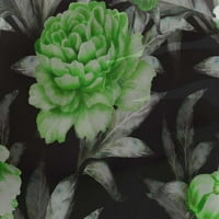 tkanina od Georgette, rajona u zelenoj boji, cvjetni uzorak lišća i ruža, tiskana tkanina širine dvorišta