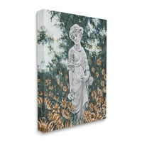 _ Graciozan Kip žene u vrtu okružen cvjetajućim cvijećem, Galerija slika, omotano platno, zidna umjetnost, dizajn