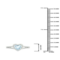 Ženski dijamantni prsten od 10 karata u bijelom zlatu srce s akvamarinom i dijamantnim aureolom