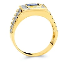 14k muški masivni dvobojni prsten od bijelog i žutog zlata s poliranim kubičnim cirkonijem na desnoj ruci - veličina