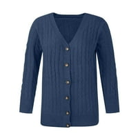 Kardigan džemperi za žene dugi rukavi v vratni vrhovi solidne pletene gumbe tunične kapute tamnoplava m