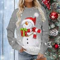 Ružni božićni džemper za žene osvjetljavaju sjajne snjegoviće tisak dugih rukava pulover Novity Xmas Crewneck