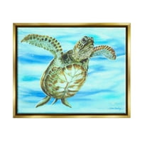 Svijetla podvodna kornjača, divlje životinje i insekti, slika u metalnom zlatnom okviru, umjetnički tisak na zidu