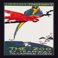 Promotivni plakat londonskih tramvaja koji promovira putovanje u zoološki vrt. Na plakatu dominiraju dvije velike