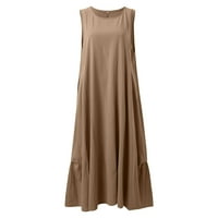 Mini haljine za žene, ležerna pamučna lanena jednobojna haljina s okruglim vratom bez rukava s naramenicama