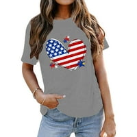 Košulje za žene od 91 do 4. srpnja Siva Majica s kratkim rukavima Za Žene s printom za Dan neovisnosti Plus size