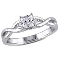 Ženski zaručnički prsten od 3 kamena Od Srebra izrađen od bijelog Safira od bijelog safira i karatnog dijamanta