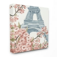 Dekor kuće _ Pariško Cvijeće Eiffelov toranj ružičasto-plava akvarelna slika platno zidna umjetnost Annie Voren