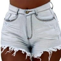 Ženske traper kratke hlače s prednjim rubom Ležerne poderane kratke traperice srednjeg rasta rastezljive traper