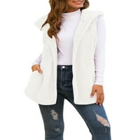 Pudcoco Žene termički prsluk, Kardigan s kapuljačom s kapuljačom od čvrste boje s džepom, bijelo crno kaki siva